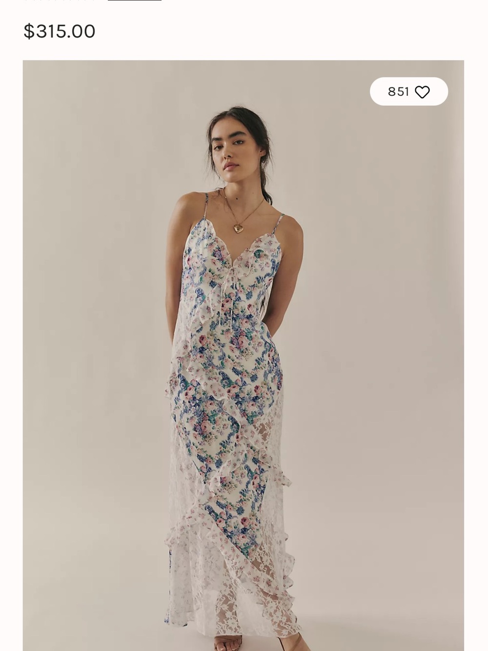 For Love and Lemons Floral Lace Slip Dress with Ruffle Trim - White Floral